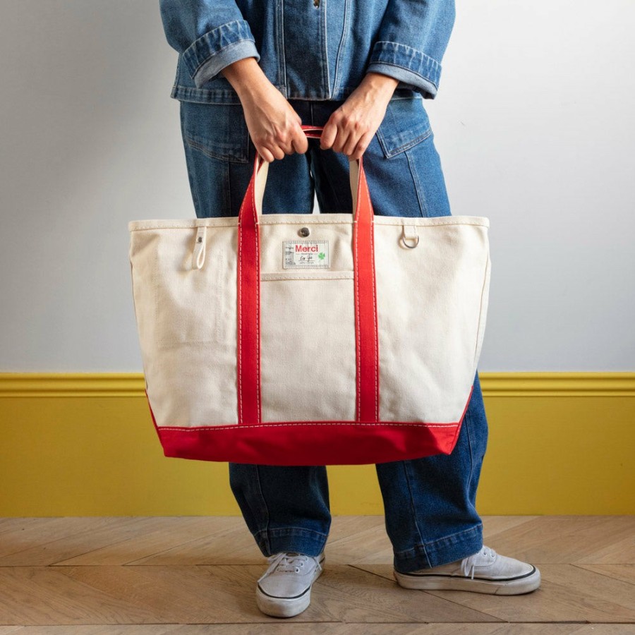 Mode Femme G01 Sacs Week-End | Merci - Cabas En Canvas - Rouge