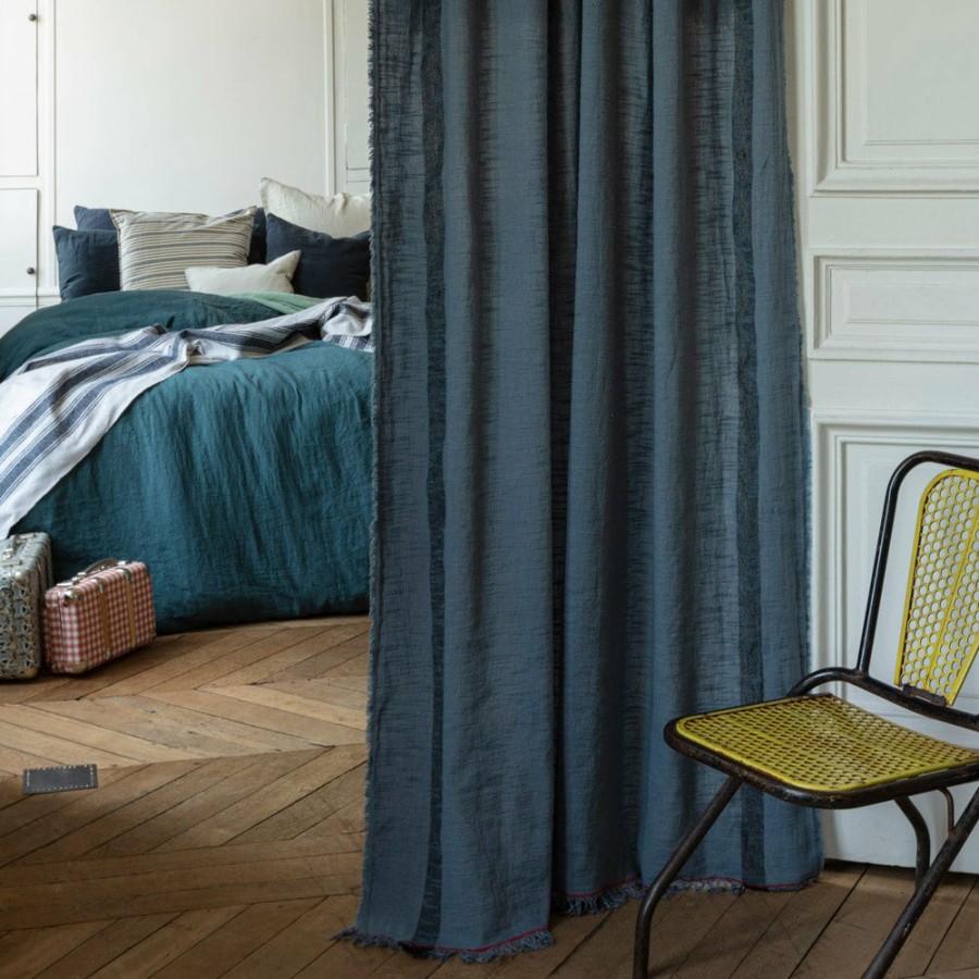 Linge De Maison 200 LINTEX Rideaux En Lin | Rideau A Franges - Bleu De Nimes