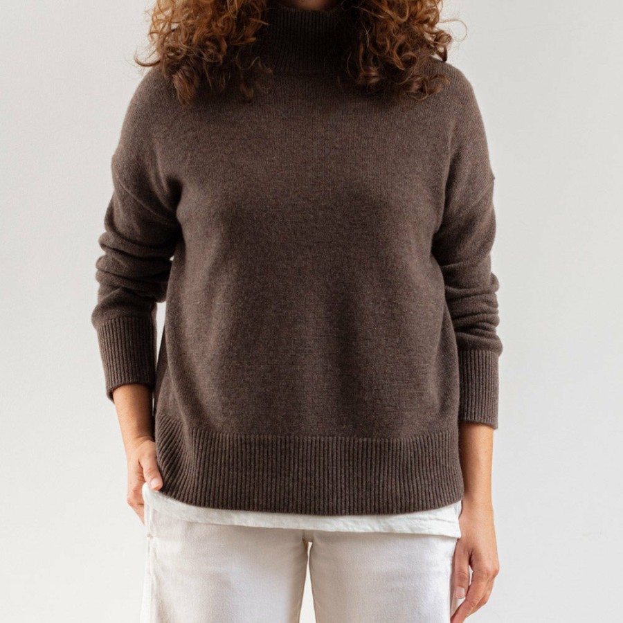 Mode Femme S02 Mailles | Merci - Pull Col Cheminee En Cachemire - Marron