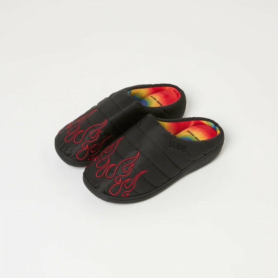 Mode Homme Subu Tokyo Chaussons | Subu Tokyo X Tender Person - Chaussons Flammes - Noir