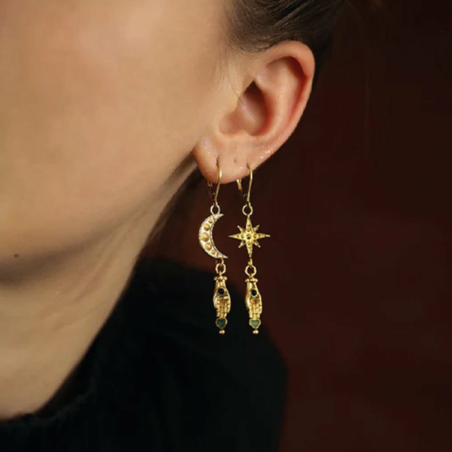 Mode Femme LA2L La2L | La2L - Boucles D'Oreilles Sacha - Etoile Lune