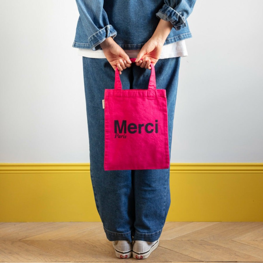 Mode Femme V01 Tote Bags Merci | Merci - Tote Bag En Coton - Rose & Marine