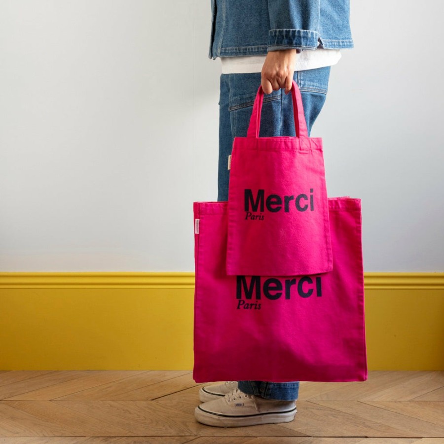 Mode Femme V01 Tote Bags Merci | Merci - Tote Bag En Coton - Rose & Marine