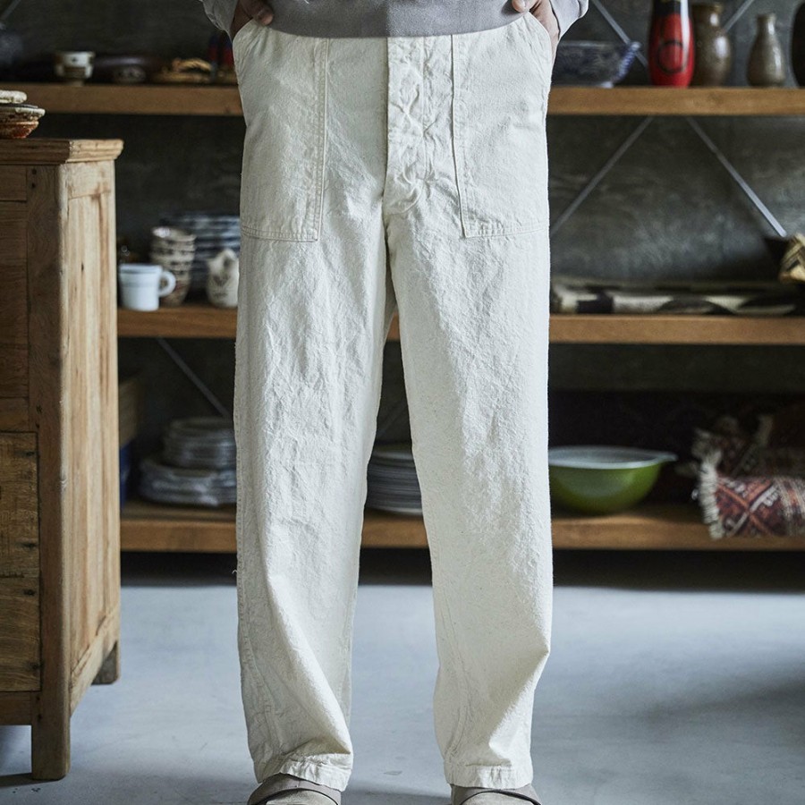 Mode Homme OrSlow Pantalons | Orslow - Pantalon Og Nap Twill Summer Fat - Ecru