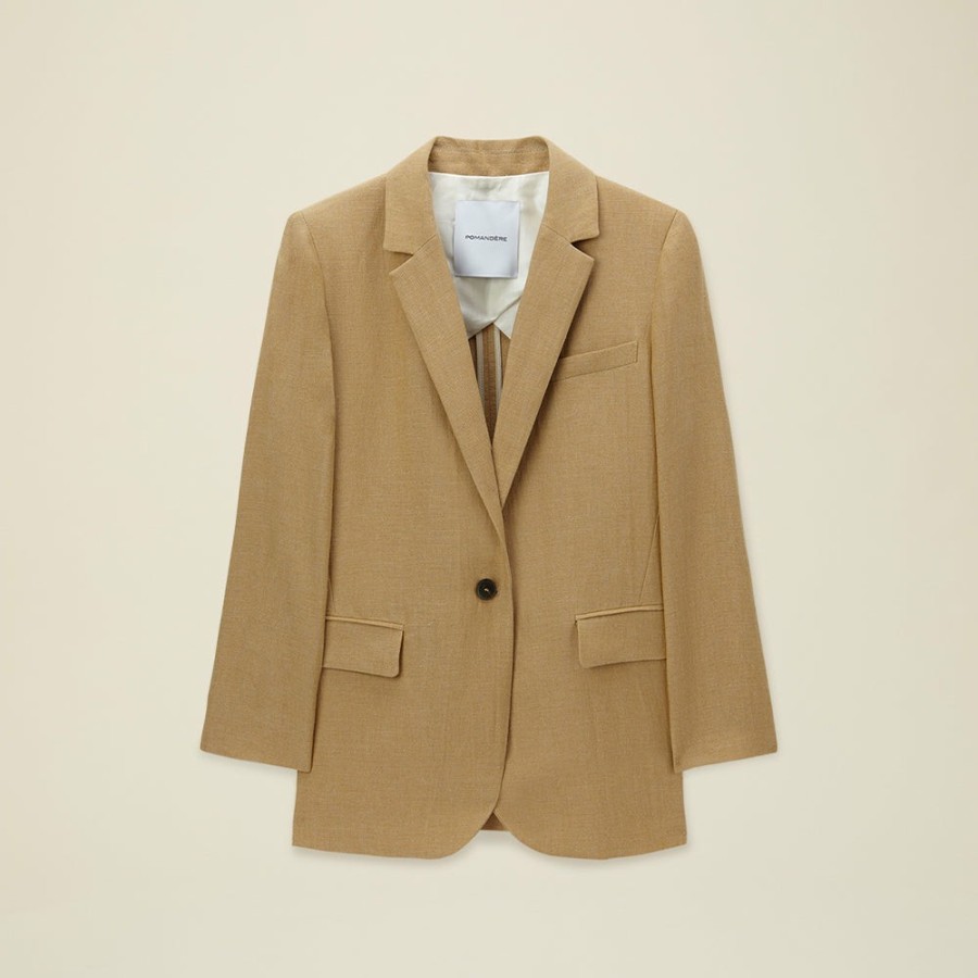 Mode Femme Pomandère Vestes | Pomandere - Veste A Simple Boutonnage - Beige