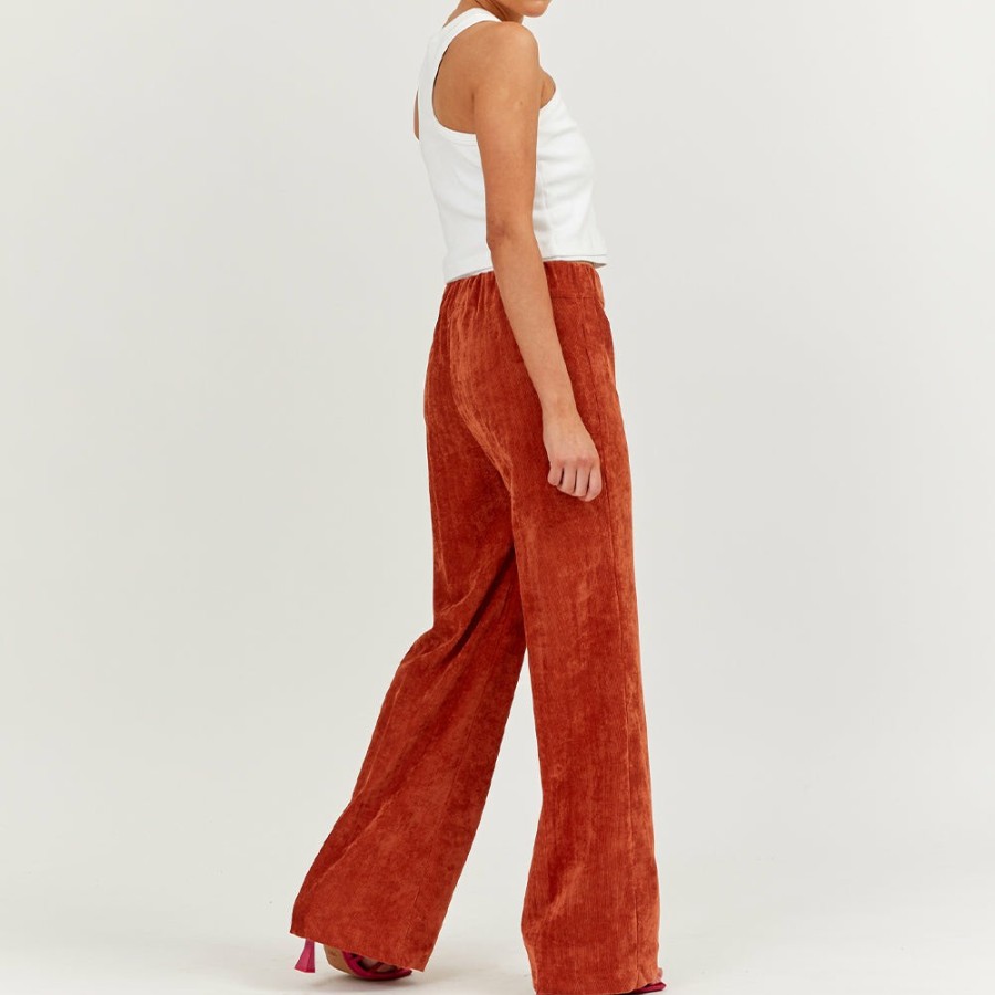 Mode Femme Sea Me Happy Pantalons | Sea Me Happy - Pantalon En Velours Cotele Fin Gypsy - Terracotta