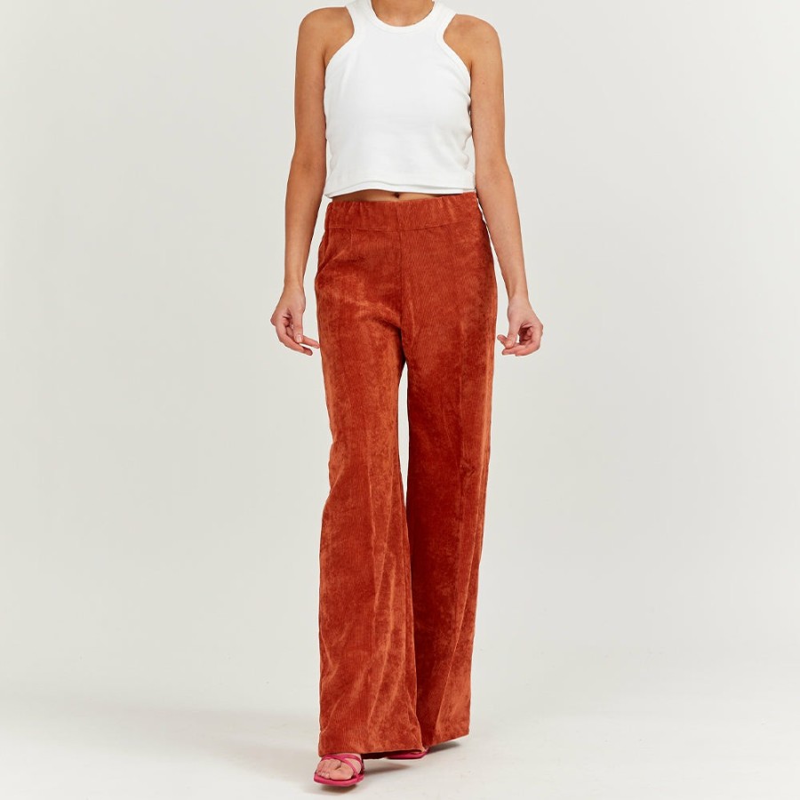 Mode Femme Sea Me Happy Pantalons | Sea Me Happy - Pantalon En Velours Cotele Fin Gypsy - Terracotta