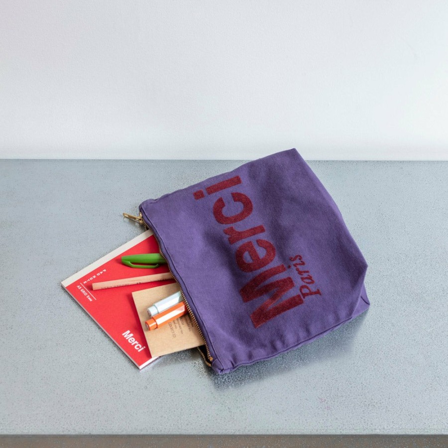 Beaute V01 Trousses De Toilette | Merci - Pochette En Coton - Violet & Bordeaux