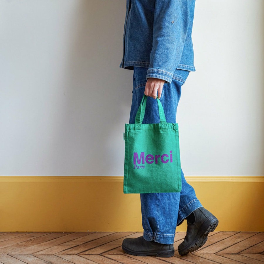 Mode Femme MERCI Tote Bags Merci | Merci - Tote Bag En Coton - Vert & Violet