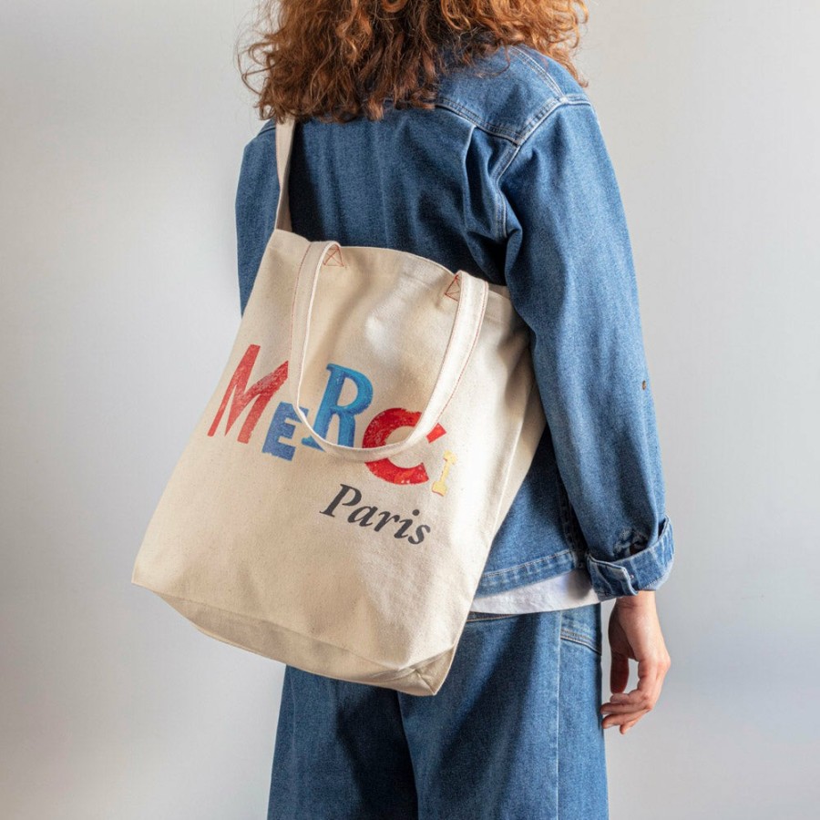 Mode Femme V01 Sacs Week-End | Merci - Tote Bag Jean-Michel - Ecru