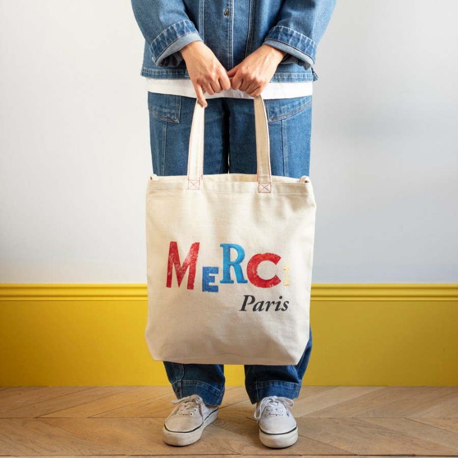 Mode Femme V01 Sacs Week-End | Merci - Tote Bag Jean-Michel - Ecru