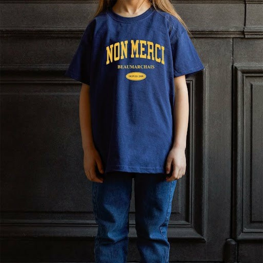 Enfant M05 T-Shirts | Merci - T-Shirt Enfant College Non Merci - Bleu