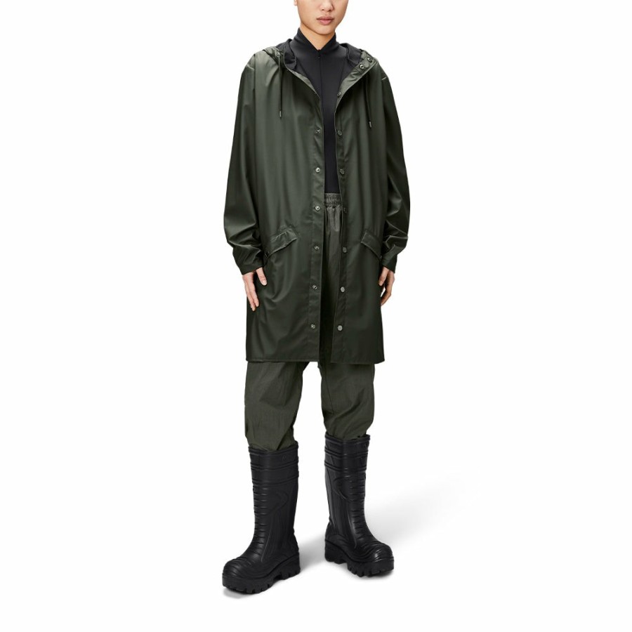 Mode Femme Rains Manteaux | Rains - Veste Impermeable Longue - Vert