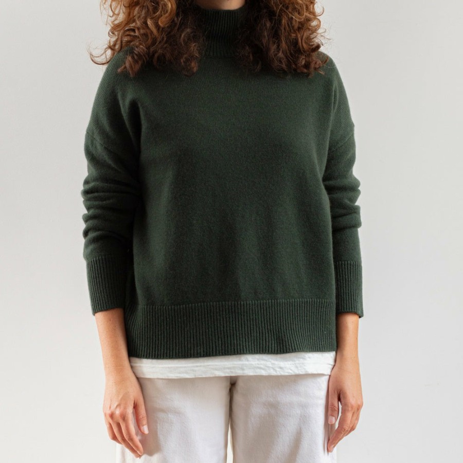 Mode Femme S02 Mailles | Merci - Pull Col Cheminee En Cachemire - Kaki