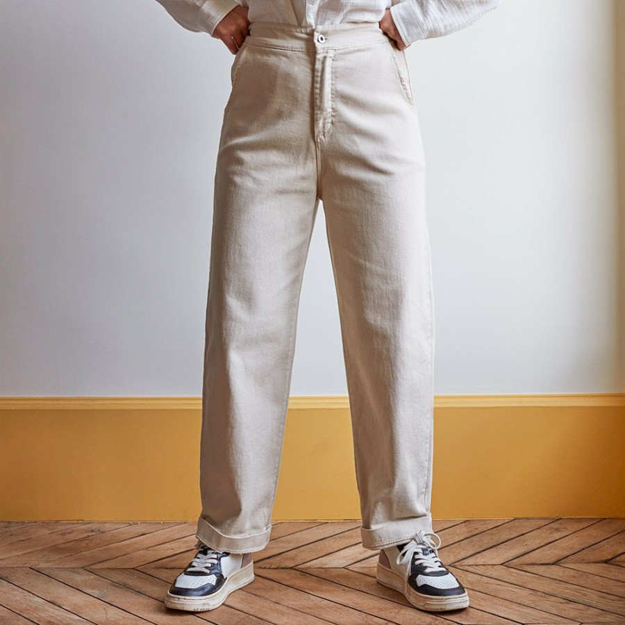 Mode Femme MERCI Pantalons | Merci - Pantalon En Coton - Craie