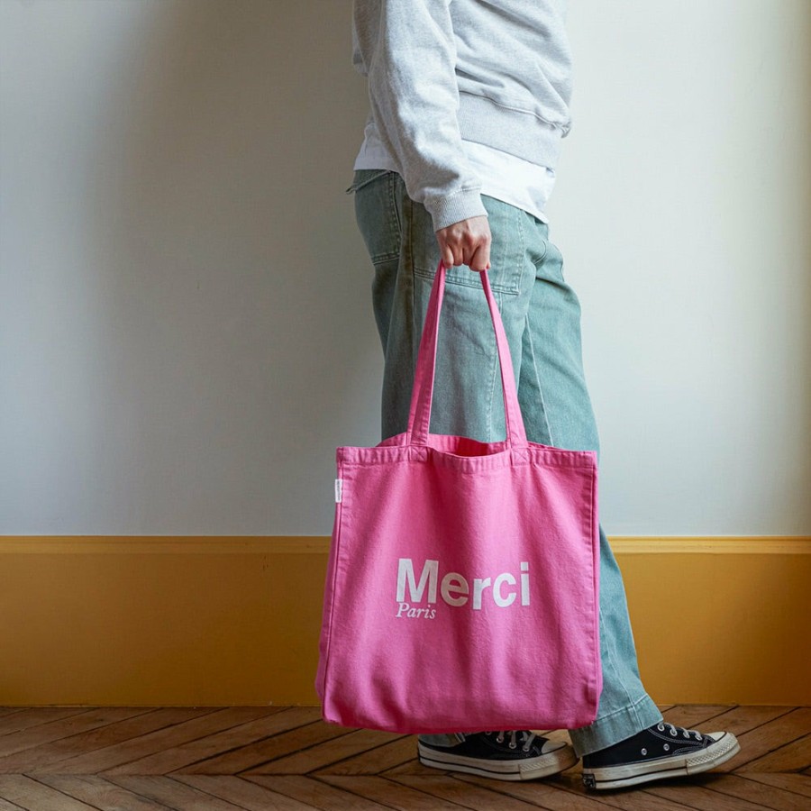 Mode Femme MERCI Tote Bags Merci | Merci - Tote Bag En Coton - Rose & Ecru