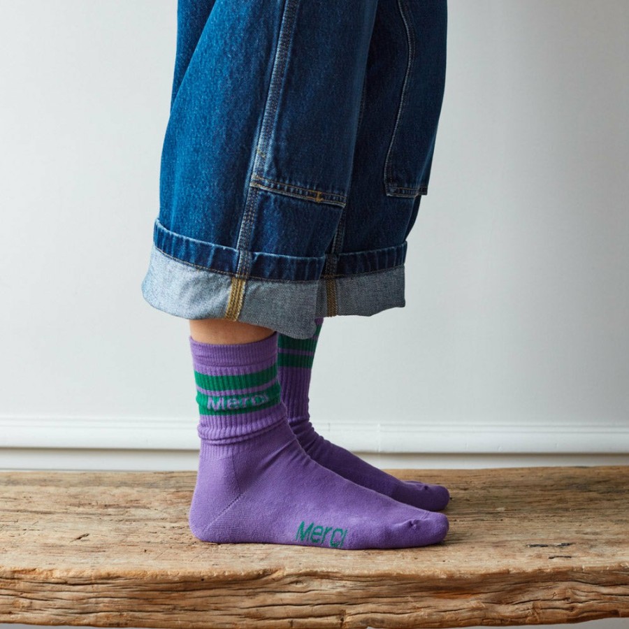 Mode Femme F01 Chaussettes | Merci - Chaussettes A Rayures - Violet