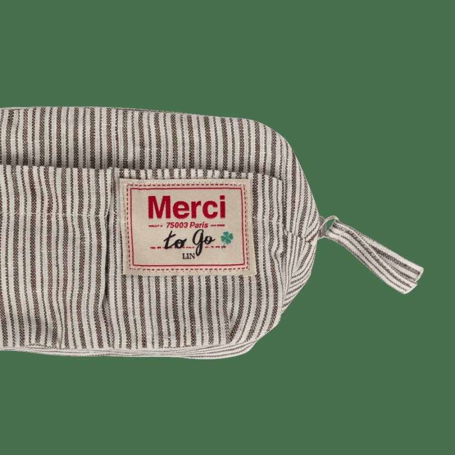 Deco & Lifestyle 200 LINTEX Trousses | Merci - Trousse En Lin Lave - Rayures Brun Posillipo