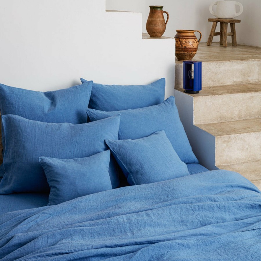 Linge De Maison 200 LINTEX Taies D'Oreiller | Taie D'Oreiller En Lin Lave - Bleu Paros