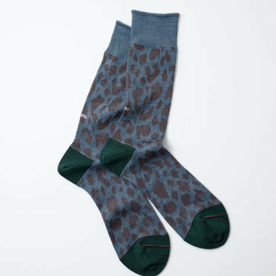 Mode Femme Rototo Chaussettes | Rototo - Chaussettes Leopard - Bleu