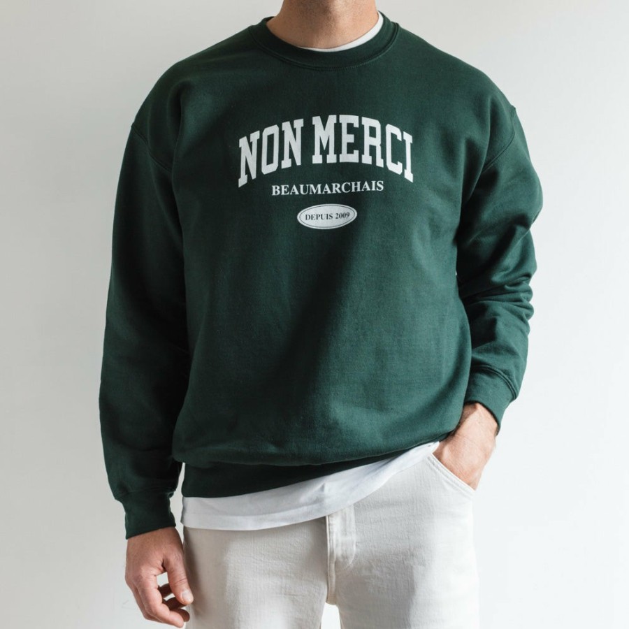 Mode Homme M05 Sweats | Merci - Sweat College Non Merci - Vert