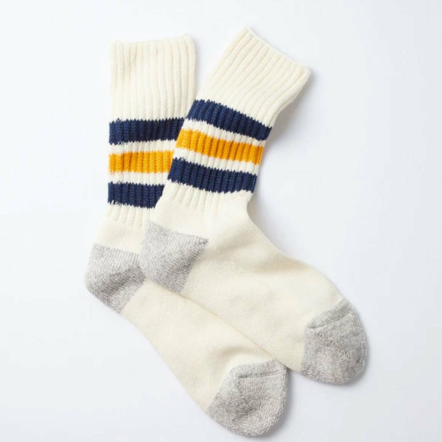 Mode Femme Rototo Chaussettes | Rototo - Chaussettes Cotelees - Marine & Jaune