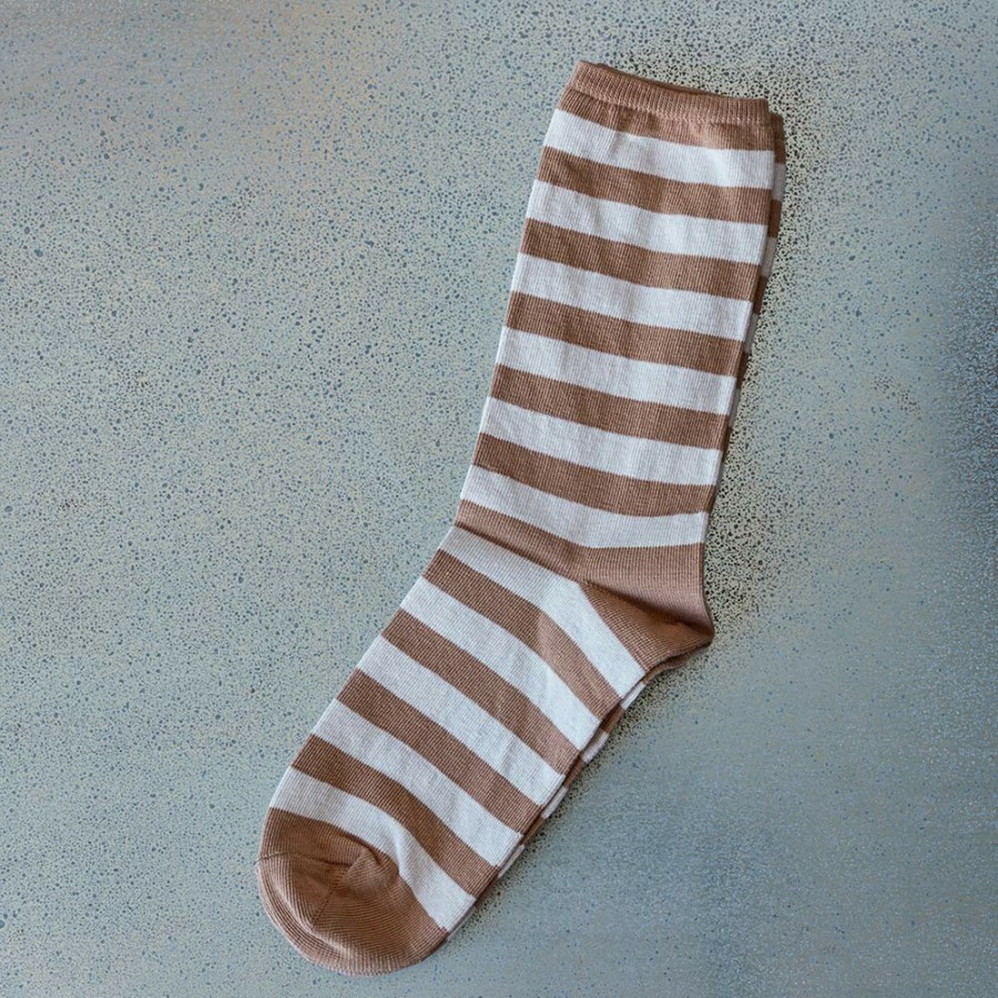 Mode Femme MERCI Chaussettes | Merci - Chaussettes Rayees - Beige & Ecru