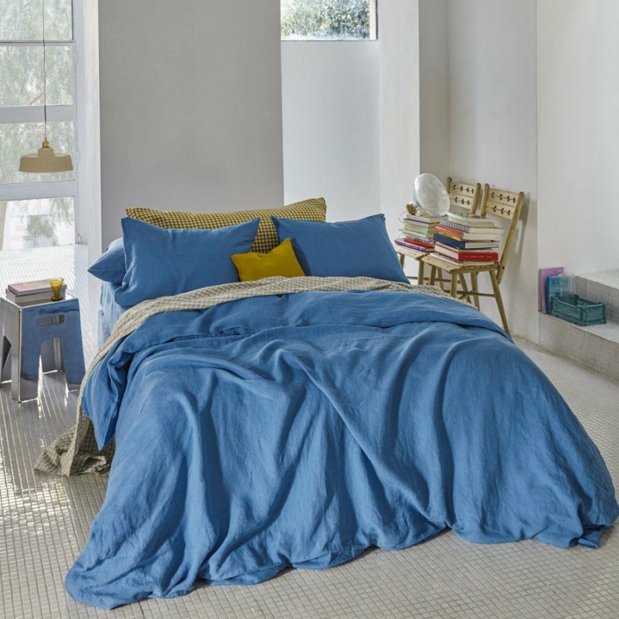 Linge De Maison 200 LINTEX Housses De Couette | Housse De Couette En Lin Lave - Bleu Paros