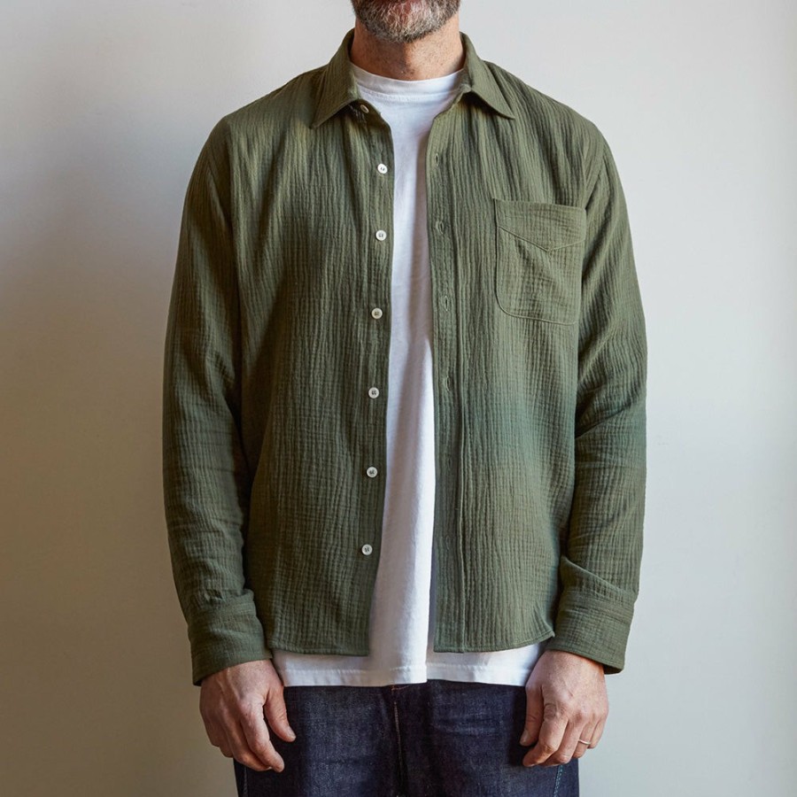 Mode Homme MERCI Chemises | Merci - Chemise Gaspard En Gaze De Coton - Vert