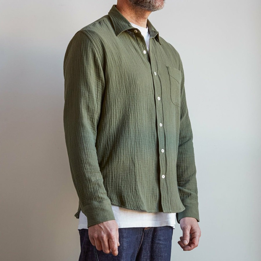 Mode Homme MERCI Chemises | Merci - Chemise Gaspard En Gaze De Coton - Vert