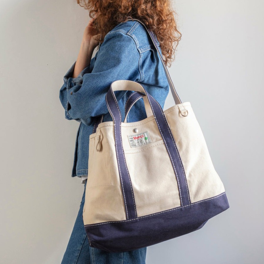 Mode Femme G01 Sacs Week-End | Merci - Cabas En Canvas - Marine