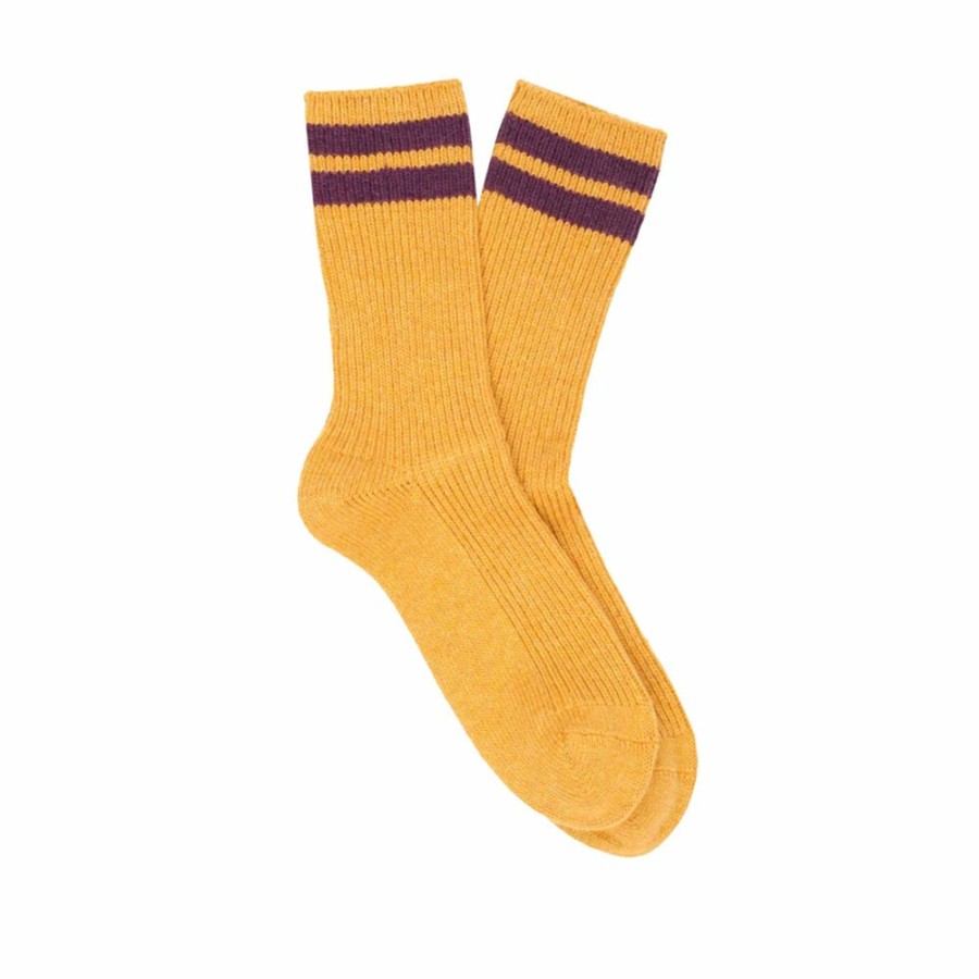 Mode Femme Escuyer Chaussettes | Escuyer - Chaussettes Rayees - Mustard