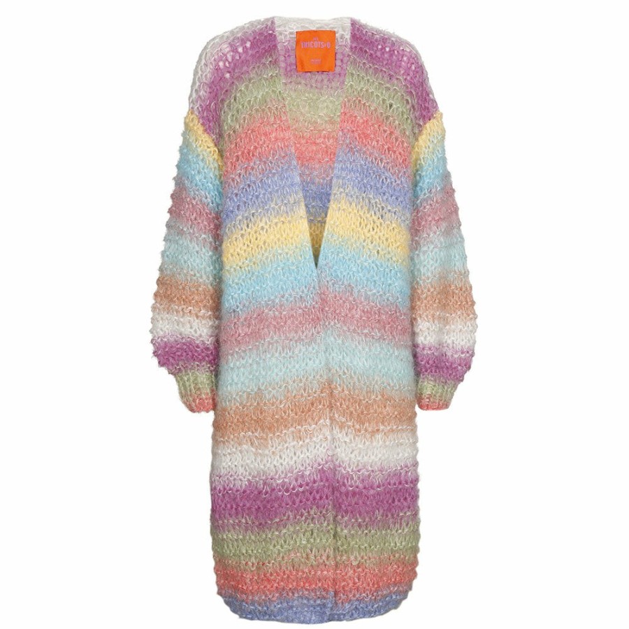 Mode Femme Les Tricots D'o Mailles | Les Tricots D'O - Cardigan Long Waffle - Multicolore