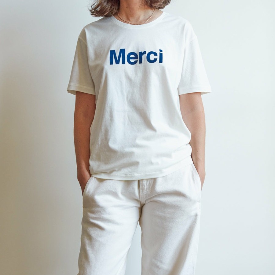 Mode Femme MERCI T-Shirts | Merci - T-Shirt Logo Merci - Ecru