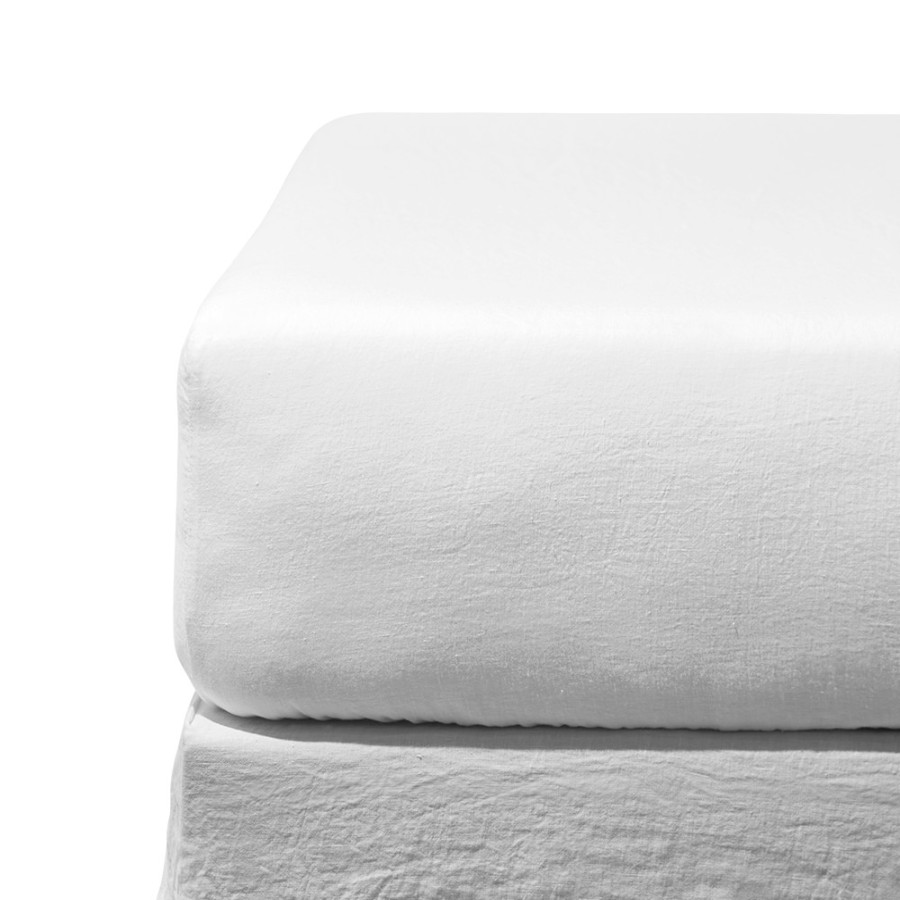 Linge De Maison 200 LINTEX Queen & King Size | Drap-Housse En Lin Lave - Blanc Optique