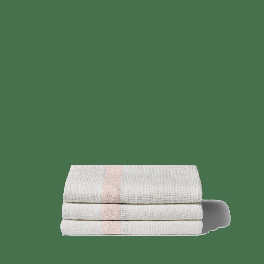 Linge De Maison 200 LINTEX Serviettes De Bain En Lin | Serviette De Bain En Lin - Nid D'Abeille - Bande Beige Rose