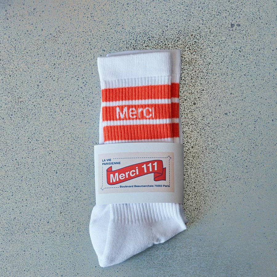 Mode Femme MERCI Chaussettes | Merci - Chaussettes En Coton - Orange Tomate