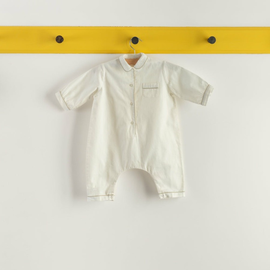 Enfant 2046 CARAMEL Pyjamas Bebe | Caramel X Merci - Pyjama Bebe En Coton Twill - Blanc De Meudon