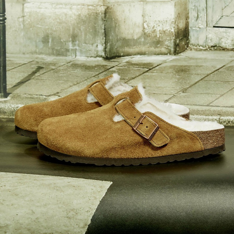 Mode Homme Birkenstock Sabots | Birkenstock - Sabots Boston En Fourrure - Marron