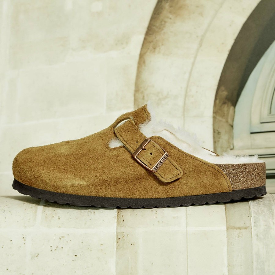 Mode Homme Birkenstock Sabots | Birkenstock - Sabots Boston En Fourrure - Marron