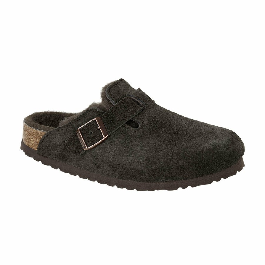 Mode Homme Birkenstock Sabots | Birkenstock - Sabots Boston En Fourrure - Marron Fonce