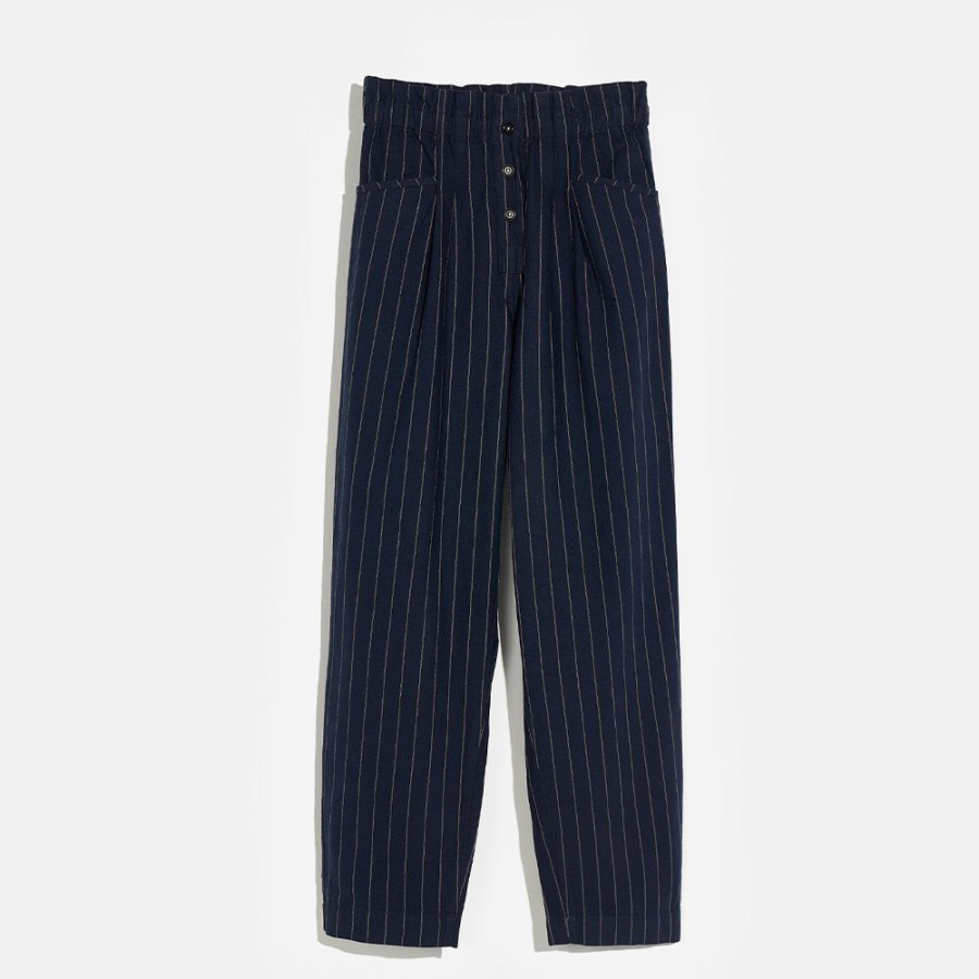 Mode Femme Bellerose Pantalons | Bellerose - Pantalon Lilo - Bleu Rayes