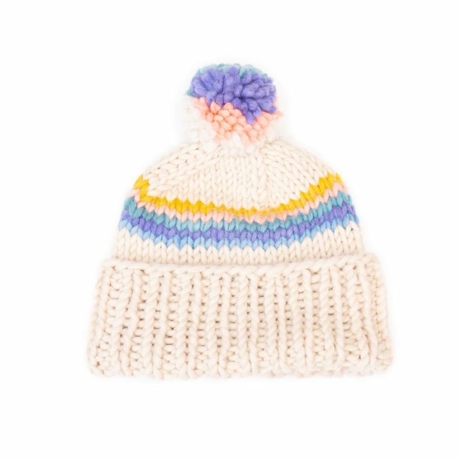 Mode Femme Myssy Bonnets | Myssy - Bonnet A Pompon - Creme & Pastel