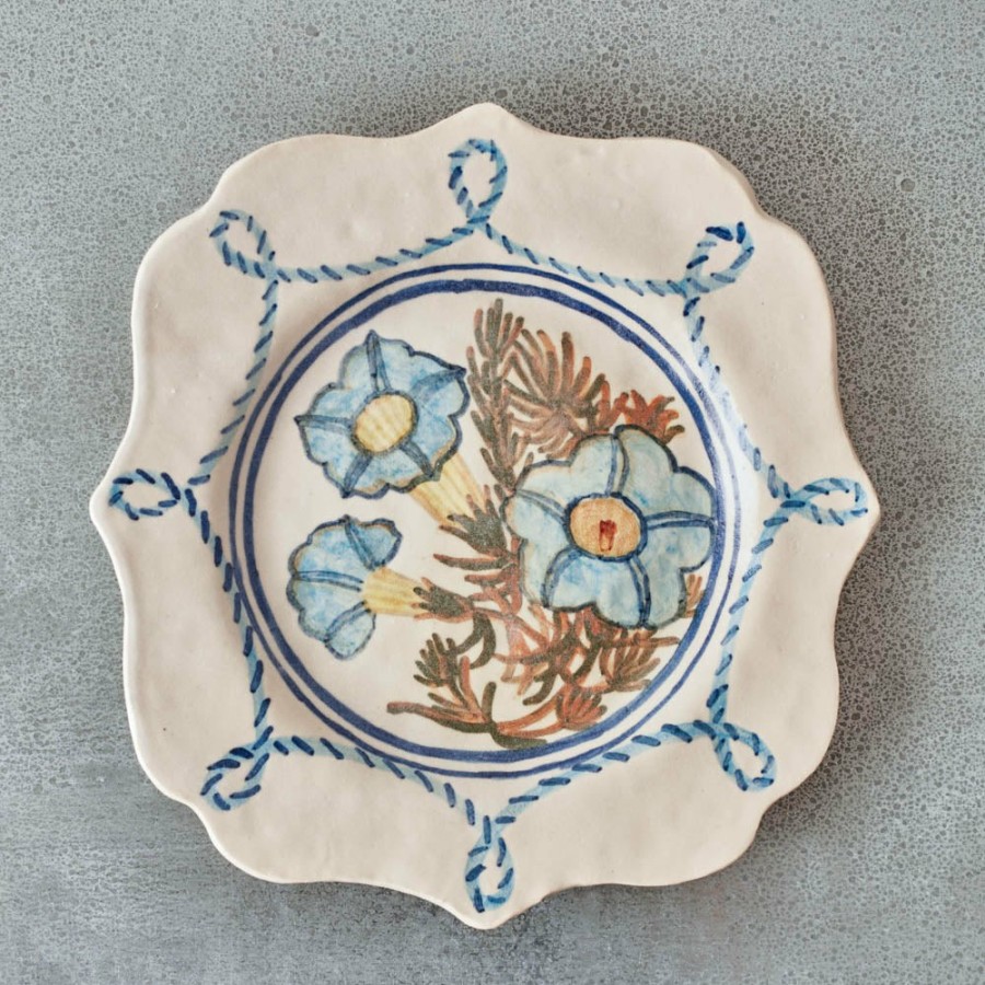 Art De La Table 2146 REBEKAH MILES Assiettes Plates | Assiette Carre - Fleurs Bleues