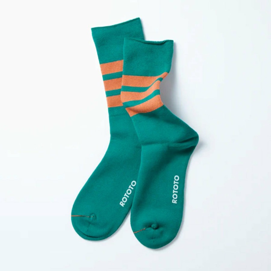 Mode Femme Rototo Chaussettes | Rototo - Chaussettes Rayees - Vert & Orange