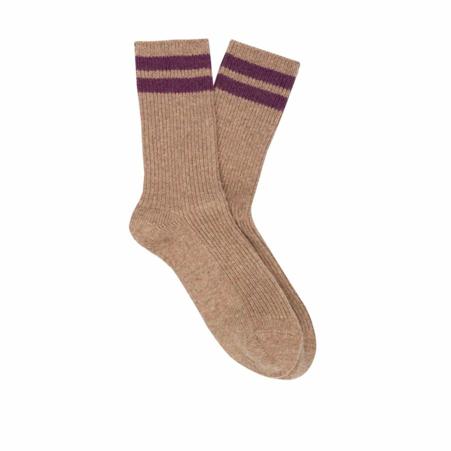 Mode Femme Escuyer Chaussettes | Escuyer - Chaussettes Rayees - Beige