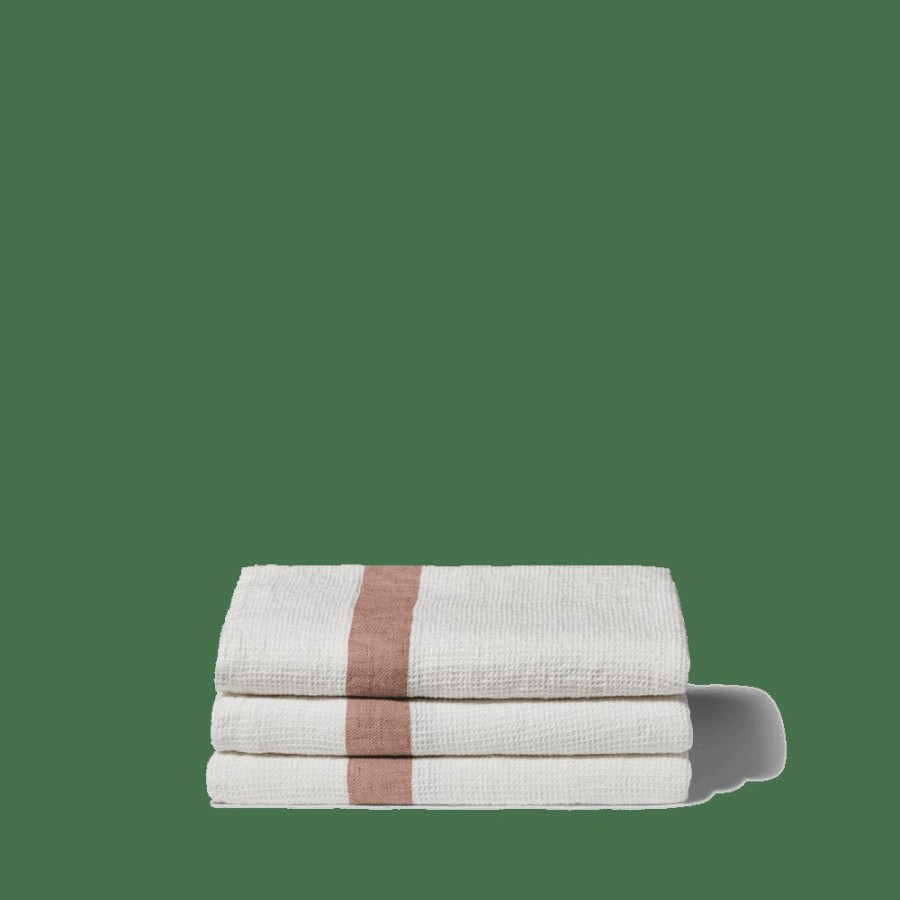 Linge De Maison 200 LINTEX Serviettes De Bain En Lin | Serviette De Bain En Lin - Nid D'Abeille - Bande Rose Argile