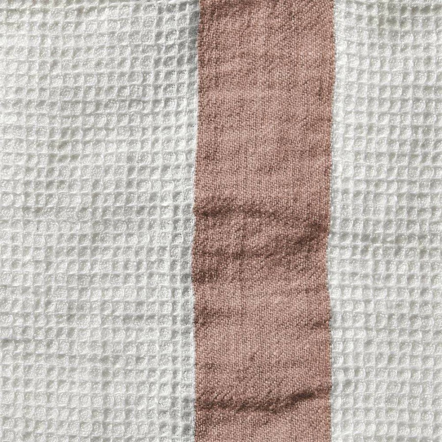 Linge De Maison 200 LINTEX Serviettes De Bain En Lin | Serviette De Bain En Lin - Nid D'Abeille - Bande Rose Argile