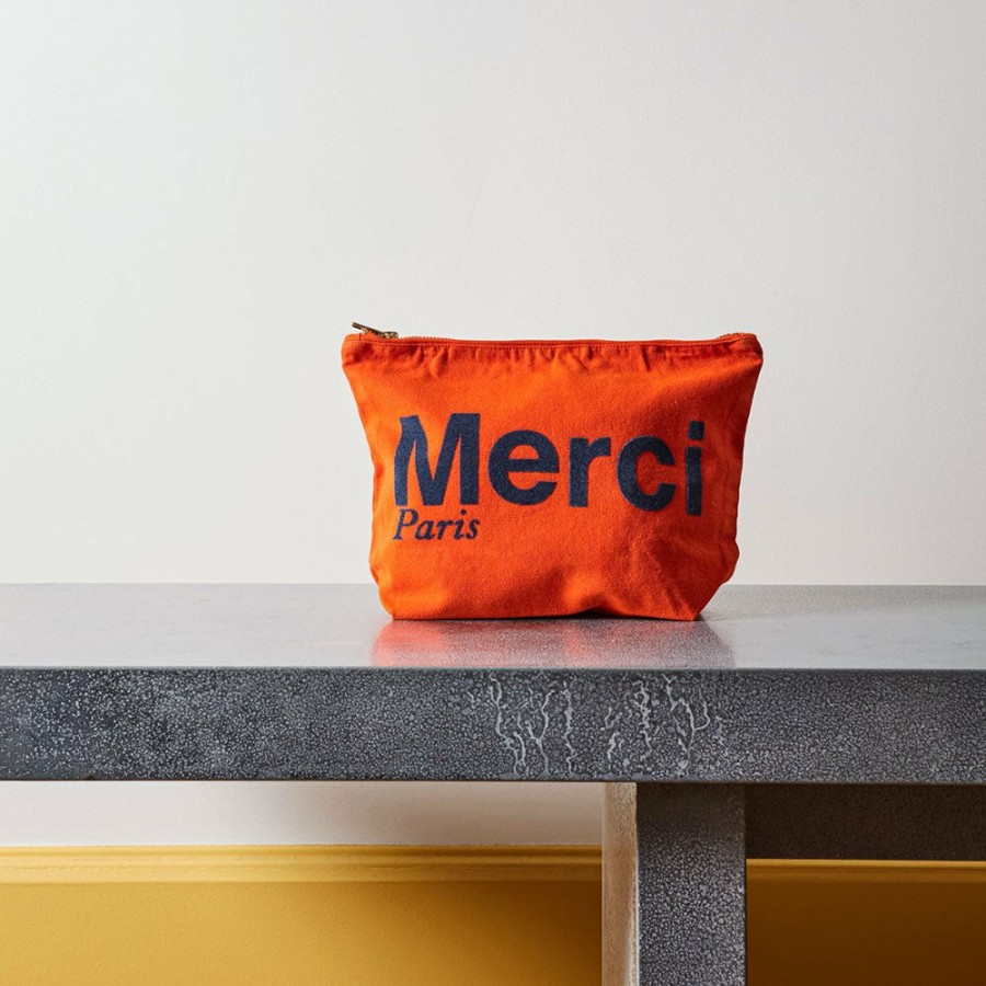 Mode Femme MERCI Pochettes | Merci - Pochette En Coton - Orange & Bleu Marine