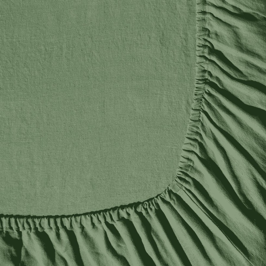 Linge De Maison 200 LINTEX Draps Housse | Drap-Housse En Lin Lave - Vert D'Anduze